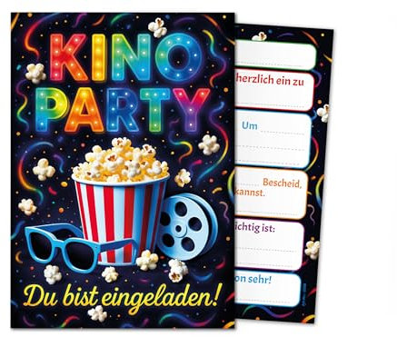Junaversum 12 Einladungskarten zum Kindergeburtstag Kino Cinema Party Mädchen Jungen bunt Kinder Einladungen Geburtstag Geburtstagseinladungen Kids