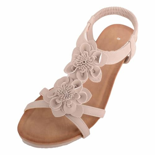 ABSOLUTE FOOTWEAR Womens Small Wedge Elasticated Back Strap Summer Floral Sandal