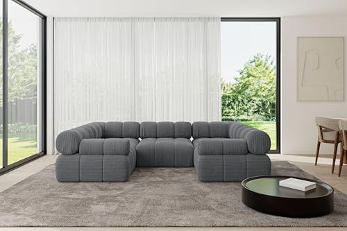 ALTDECOR Modulares Sofa Ecksofa in U-Form Corner modular Sofa Eckcouch Couch Wohnlandschaft Cauchsofa Polstersofa Birno-U1-285x190x70 cm Dunkelgrau