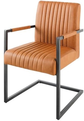 Riess Ambiente Moderner Freischwinger Stuhl Big Aston Echtleder - Vintage Cognac schwarz - Federkern Metall Esszimmerstuhl Ziersteppung