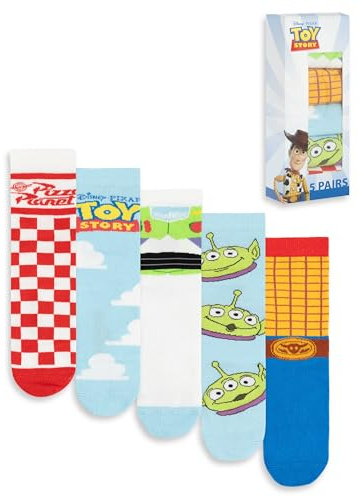Disney Toy Story Unisex Calf Socks Set of 5 | Multicoloured Pizza Planet & Character Prints | Everyday Wear | Various Patterns in Red, Blue, White, Green, Yellow Merch