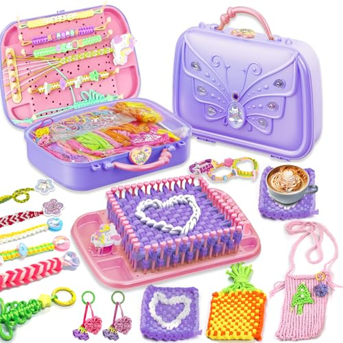 Souroyea Weaving Loom Kit Toys, 6-in-1 Friendship Bracelet Craft Making Kits for Kids, Ideal Birthday Christmas Gifts for Girls Ages 5 6 7 8-12, Easy Potholder Loom Knitting Activity for Beginners