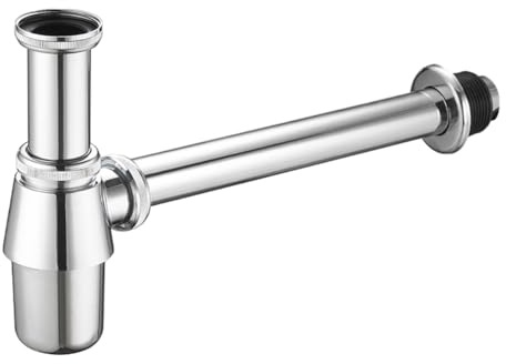 WANGCL Sifón de lavabo con salida a pared cromado, regulable en altura de 28 a 100 mm con roseta decorativa