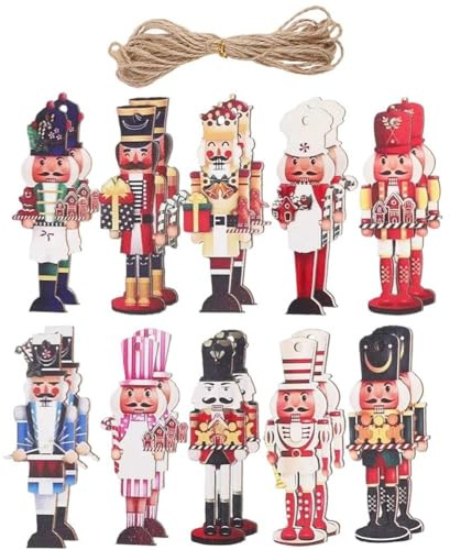 Ppmter Lot de 20 Décorations De Noël en Forme De Casse-Noisette, Petits Soldats Plats en Bois, À Suspendre, pour Sapin De Noël