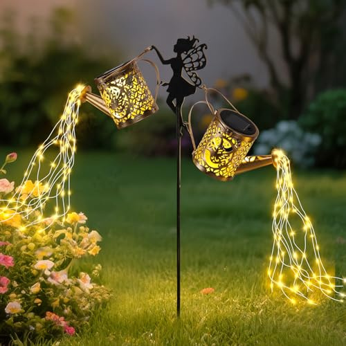 ZKLiLi Solar Watering Can Lights Outdoor, IP65 Waterproof Garden Decor with one Pole Two Light - Hanging Patio Lawn Pathway Decoration Gift for Backyard,Lawn,Patio Gifts for Mom Grandma Women