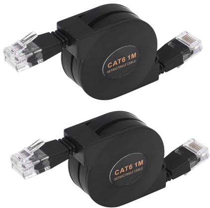 SZLliyxs Confezione da 2 cavi Ethernet retrattili CAT6 da 0,9 m, cavo RJ45 ad alta velocità con rivestimento in gomma flessibile, alloggiamento in plastica nera, cavo di rete da 10 Gbps per giochi