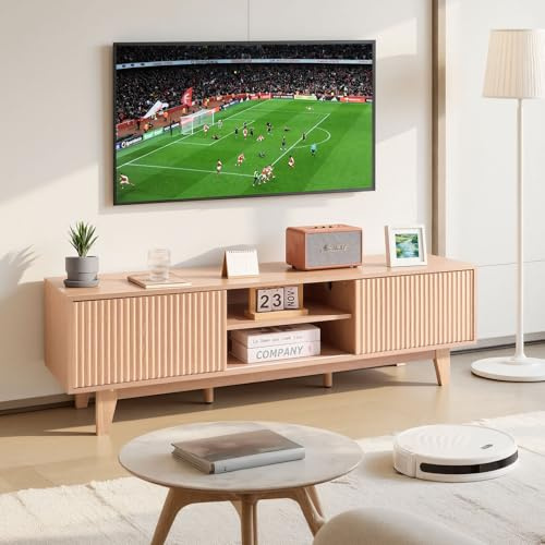 VEVOR Meuble TV 150 x 39 x 45 cm, Console TV bohème pour télévisions, Charge de 159 kg, Centre de Divertissement avec étagères de Rangement Ouvertes réglables et Porte coulissante pour Salon, Chambre
