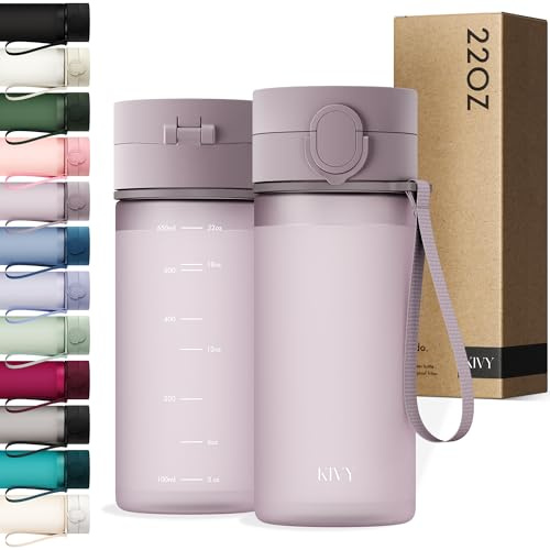 KIVY Borraccia Tritan Con Tappo a Ribalta 650ml [ANTIGOCCIA E ANTIURTO] - Bottiglia Acqua senza BPA con Coperchio Apribile e Adatta a Bevande Gassate - Borraccia per Bambini e Adulti - Viola | Piccola borraccia infrangibile, in Tritan, senza cannuccia, per scuola e sport, senza BPA