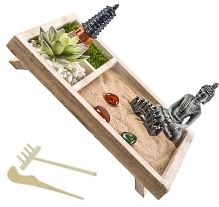 Japanischer Zenes Sandgarten Für Schreibtisch Mit Rechen Ständer Stein Desktop Miniatur Set Geschenk Für Frauen Männer Japanisches Set Für Schreibtisch