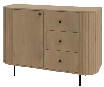 Masseno Kommode BOLLA 123 cm Sideboard mit 3 Schubladen und 1 Türen für Wohnzimmer Schlafzimmer Modern 123x42,3x85,4 cm Eichefarben