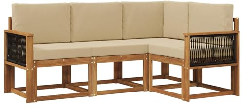 vidaXL Outdoor-Sofagarnitur mit Kissen 4 pcs Natur und Beige Polyester, Garten, modernes Sofa für draußen, Elegante Lounge, strapazierfähige Möbel für Terrasse und Patio
