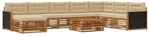 vidaXL Outdoor-Sofagarnitur 9 pcs Natur und Beige Massivholz Akazie, Gartenmöbel, modernes Outdoor-Sofa-Set, Akazienholz, modulares Sofa, ideal für Pool und Terrasse