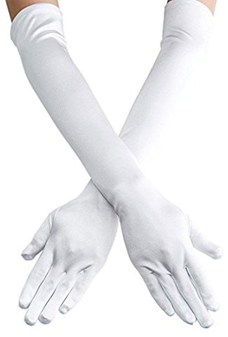 Lansian Women's 21'' Long Satin Gloves White Elbow Length 1920s Opera Bridal Dance Gloves For Evening Party Opera Costume, White