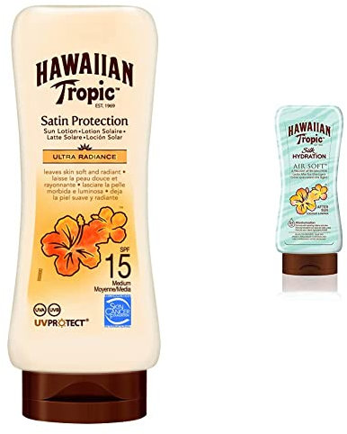 Hawaiian Tropic Satin Protection Sun Lotion Sonnencreme LSF 15, 180 ml, 1 St + Silk Hydration Air Soft After Sun Lotion, 180 ml