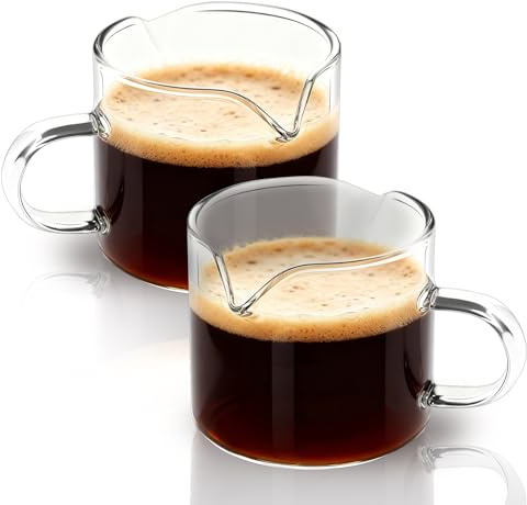 BCnmviku Shot Glasses Espresso Parts Double Spouts Milk Cup Clear Glass (Clear Glass-2Pack)
