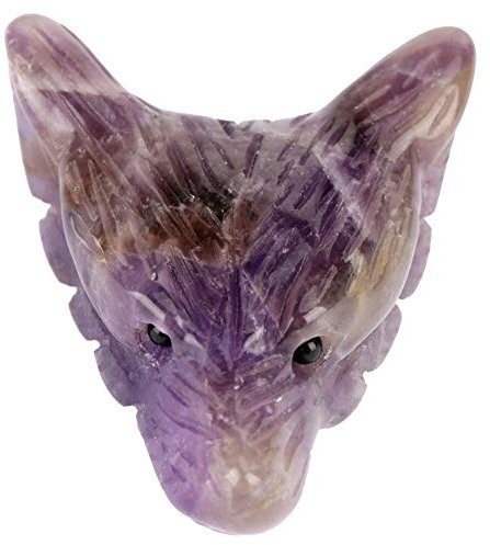 Hztyyier Herren Quarz Wolfskopf Anhänger Halskette Naturstein Kristall Quarz Halskette geschnitzt(Amethyst)