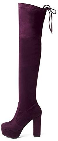 Toride Stivali sopra il ginocchio da Donna con plateau, tacco quadrato elasticizzato, stivali alti da Donna con tacco alto e stringate invernali