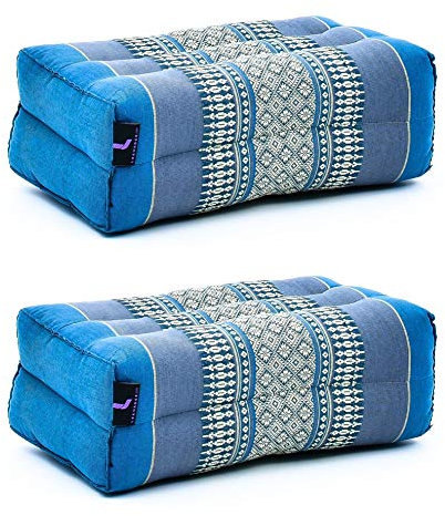 Leewadee Yoga Block 2er-Set Yogaklotz Pilates Yogakissen Meditationskissen Ökologisches Naturprodukt, 35x18x12 cm, Kapok, hellblau