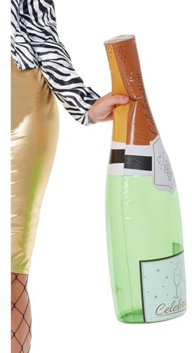 Smiffys Inflatable Champagne Bottle, Green 66cm/26in, Funny Fancy Dress, Food/Drink Dress Up Accessories