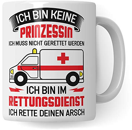 Tasse Rettungsdienst Sanitäterin, Rettungssanitäterin Kaffeebecher Notärztin Geschenk Frau Spruch, Krankenwagen Sanitäter Becher Geschenkidee