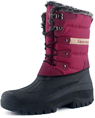 Knixmax Stivali da Neve Stivali Invernali Foderati in Pelliccia Suole Impermeabili Scarpe Calde Stringati Donna Vino 38EU
