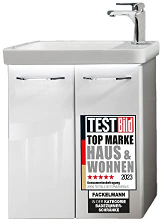 FACKELMANN Milano Badmöbel Set 3 Teile/Waschbecken/Waschbeckenunterschrank mit 2 Türen/LED-Beleuchtung/Badschrank mit Soft-Close/Gäste WC Set/Korpus & Front: Weiß/Breite: 55 cm