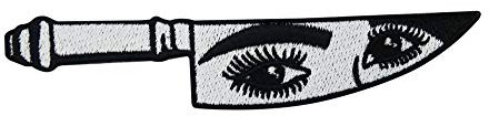 Finally Home Observing Knife Messer Patch zum Aufbügeln | Frauen Augen Patches, Wimpern Bügelflicken, Auge Flicken, Aufnäher in schwarz weiß
