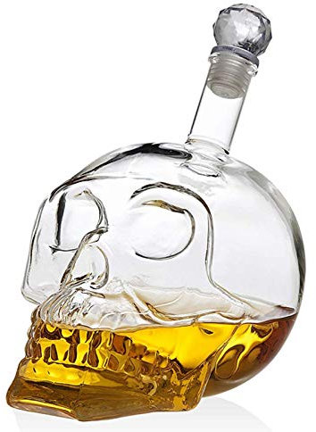 Bottiglia di Liquore con Teschio - 550 Ml - Bottiglia di Vino A Forma di Teschio (Trasparente/Trasparente) - Decanter con Teschio per Vodka Whisky Cognac,1000ml
