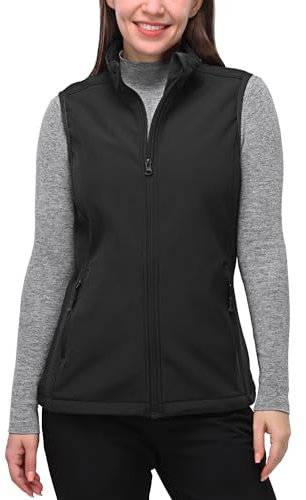 33,000ft Weste Damen Outdoor Leichte Softshell-Weste Ärmellose Jacke Winddichte Fleece Damenweste für Laufen Golf Wandern Schwarz 46