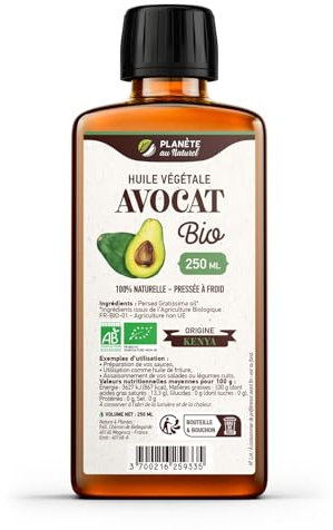 Huile d'AVOCAT Bio 250 ml - Planète au Naturel - Pure, Naturelle et Pressée à froid