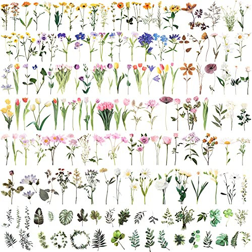 274 Stück Scrapbooking Blumen Aufkleber Blumen Pflanzen Deko Sticker Natur Vintage Flower Stickers Wasserdicht Blumenaufkleber für Fotoalbum Kalender Notizbuch Tagebuch DIY Dekoration