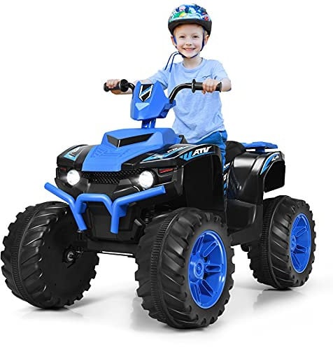 GYMAX Kids Electric Quad Bike, Children Ride On ATV with Bluetooth, Lights, Music, Horn, High/Low Speeds and Slow Start, 12 V Battery Powered Toy Car for 3-7 Years Boys Girls (Blue)