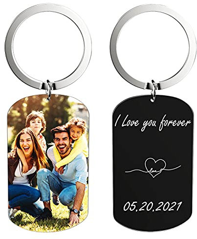 CGFN Personalisierter Schlüsselanhänger, Schlüsselanhänger mit Foto - Anpassbar, Anpassbarer Schlüsselanhänger mit Gravurtext, Das Perfekte Geschenk für Freunde/Paare/Partner/Väter/Mütter