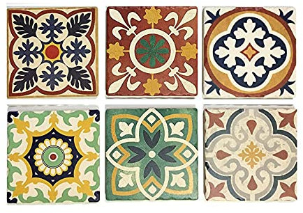Set 6 sous-bocks Rétro, Motifs Carreaux de Ciment 5, H 11 cm