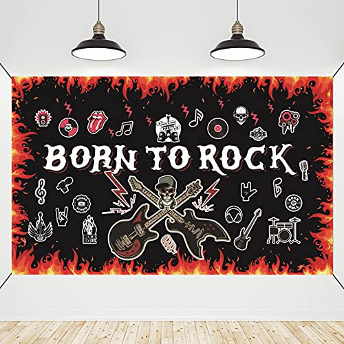 Crenics Rock and Roll Partydekorationen, Born to Rock Hintergrund Banner 1,8 x 1,1 m, Sternmusikthema Geburtstag Party Supplies