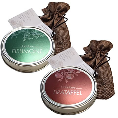 KK Raumduft aus der Dose | Duftgel - Made in Germany | 2 Duftdosen à 70 g | Bratapfel & Eislimone | Attraktives Geschenkset | Einzeln im Jutesäckchen verpackt |