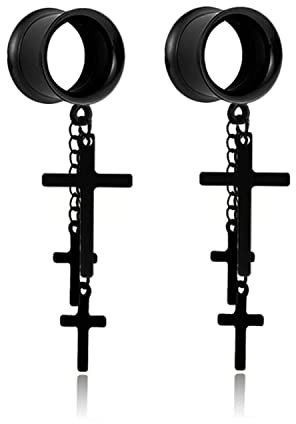 XINHE 2 STÜCKE Edelstahl Schwarz Punk Kreuz Edelstahl Tunnel Stecker Messgeräte Ohren Piercing Schmuck für Frauen Herren,10mm(00g)
