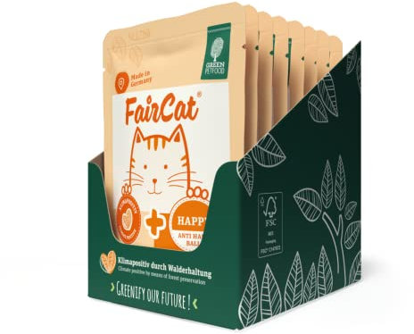 Green Petfood FairCat Happy (8 x 85 g) - Getreidefreies Katzenfutter, Katzennassfutter mit Tierwohl-Hühnchen, anti Haarballen, Katzenfutter Nass mit angenehmen Duft, 8er Pack