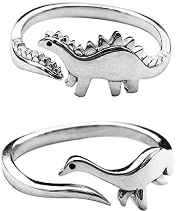 Tianbi Dinosaurier-Ring, offen, verstellbar, Vintage-Silber-Ringe, bleifreier Ring, verstellbarer Dinosaurier-Fingerring für Liebhaber, 2 Stück