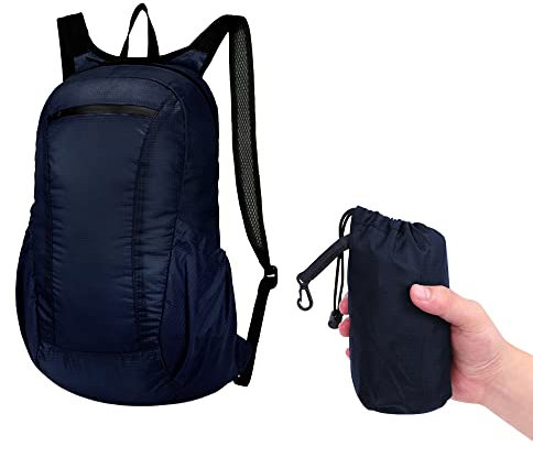 Kaket Ultra Lightweight Foldable Backpacks, Small Waterproof Rucksack for Women and Men, Cycling Backpack for Camping, Hiking, Travel Biking (Dark Blue)