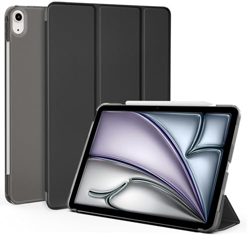 EasyAcc Hülle Kompatibel mit iPad Air M2 11 Zoll 2024 / iPad Air 5 2022 / Air 4 10.9 Zoll 2020, Ultra Dünn Leicht Transluzent Frosted Rück mit Auto Schlafen/Wachen - Schwarz