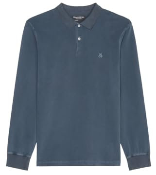 Marc O'Polo Herren Langarm-Poloshirt aus Bio-Baumwolle Regular Fit, Blau (Dark Navy), L