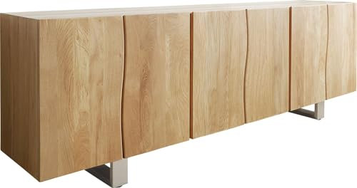 DELIFE Kommode Live-Edge Eiche Natur 220 cm Massiv 6 Türen Sideboard