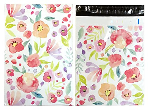 Designer Poly Mailer Bag Mailing Postal Bags Gifts Shipping Wrapping Design Pattern Envelope for Mail [Pack of 100](10 x 13 Inch,Flowers)