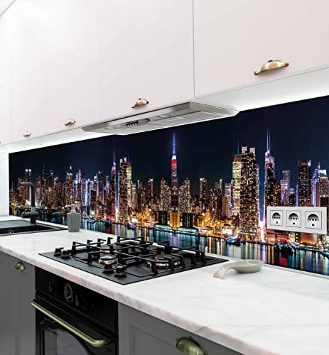 MyMaxxi - Selbstklebende Küchenrückwand Folie ohne Bohren - Motiv Skyline 60cm hoch- Klebefolie Wandbild Küche - Wand-Deko - Stadt bei Nacht Dunkel Lichter Nachthimmel Großstadt 400 x 60cm