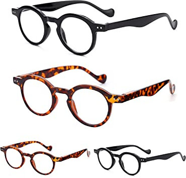 TERAISE Unisex Retro Classic Round Reading Glasses, Black+Leopard, 1.0X