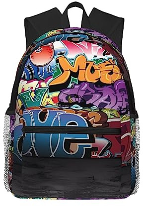 BHCASE Graffiti Hip Hop Casual Rucksack: Leicht und bequem, große Kapazität, geeignet für Schule, Arbeit, Reisen, Schwarz , One size
