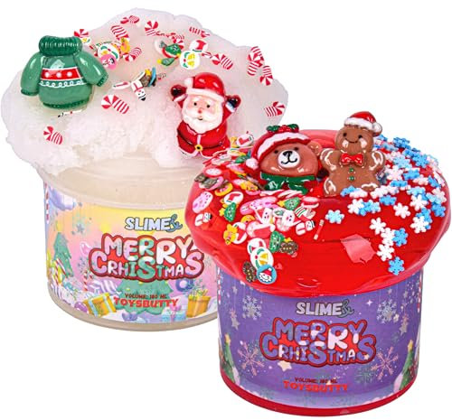 Toysbutty Weihnachts Schleim 2 Pack Duftender Cloud Slime für Kinder,Weihnachtsmann-Anhänger, Weicher Dehnbarer Adventskalender 2024, Partygeschenke für Mädchen Jungen,Urlaub Klassenzimmer Geschenke