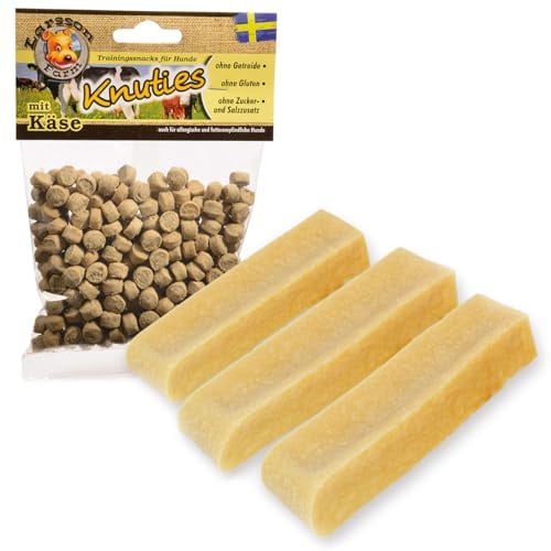 Larsson | Larsson | 3er Set - Yaky Kaukäse - Hundekaustange | S | je 30-50g | 3 Stück + Gratisbeilage 1 x KNUTIES - Kartoffel-KÄSE 150g