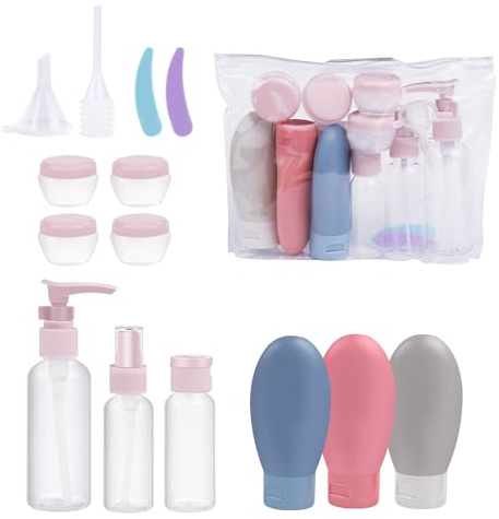 catlinez Tragbares Silikon Reiseflaschen-Set, 14 Stück Reiseflaschen zum Befüllen,Set Reiseflaschen für Shampoo, Lotion, Spülung, Duschgel,auslaufsichere，Behälter in Reisegröße mit Nachfüllbare